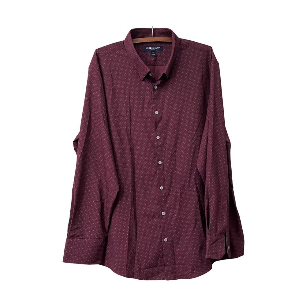 Mizzen Main Mens Burgundy Polkadot Leeward Trim Fit Long Sleeve Button Shirt 2XL